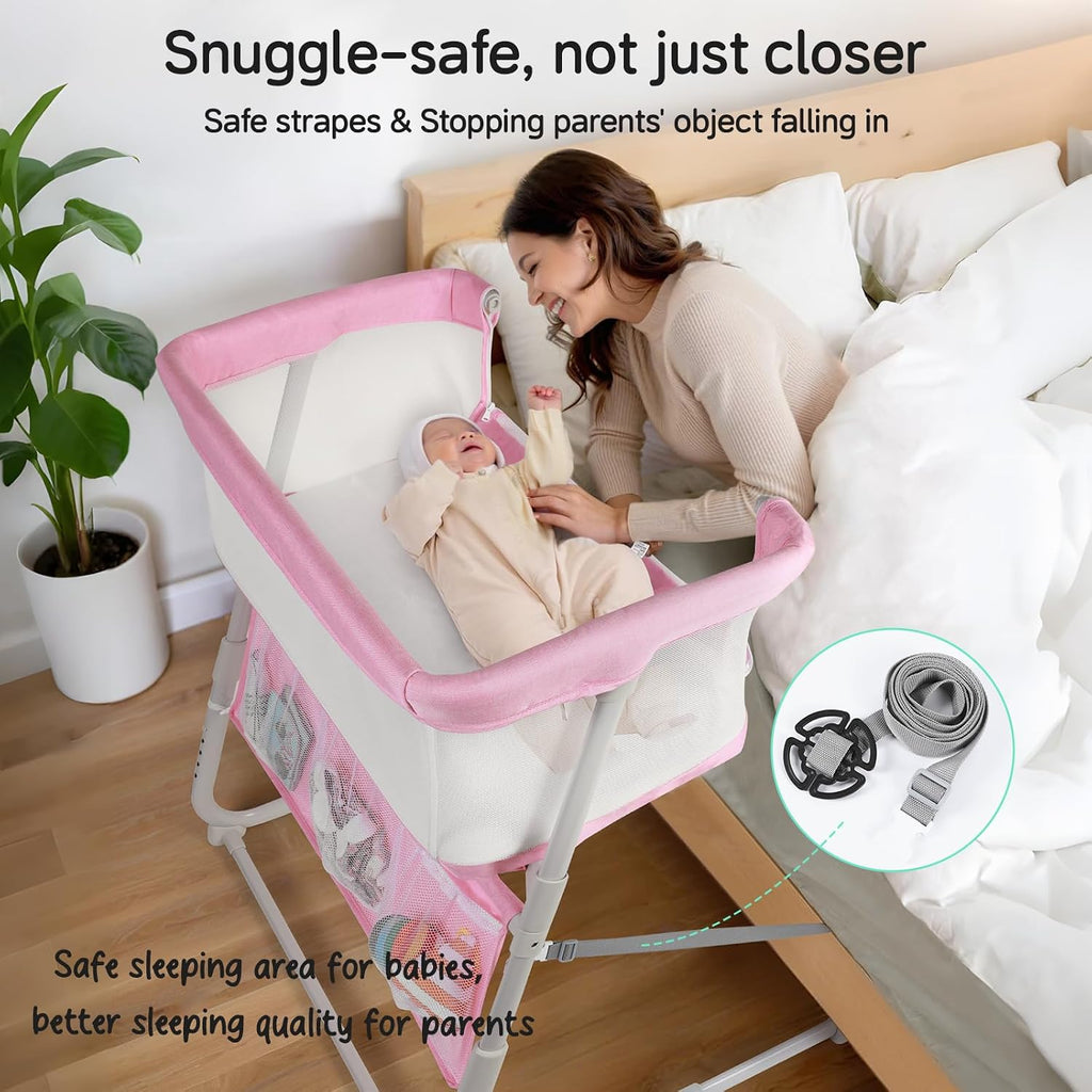 Bassinet Bedside Sleeper,Baby Bassinet Slides Over Bed,5-Position Height Adjustment & Breathable All-Mesh Wall