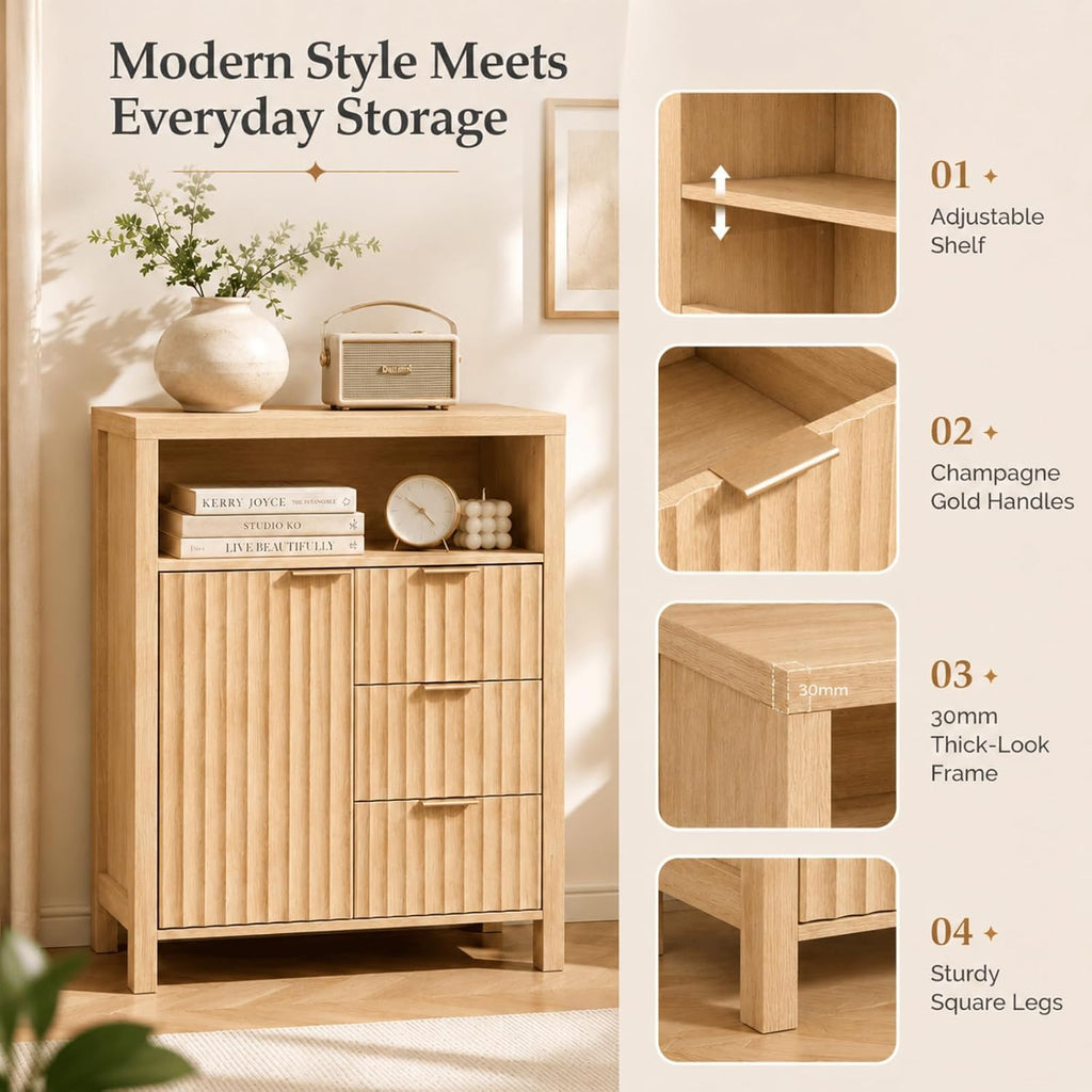 Bathroom Storage Cabinet with 3 Drawers & Door, Slim Freestanding Floor Cabinet Organizer for Small Spaces, 30mm