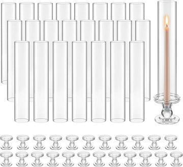 Hurricane Candle Holders Set of 24, 12.6 in Tall Clear Glass Taper Candle Holders, High Borosilicate Glass, 2.36 in