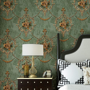 Textured Vintage Damasks Floral Pattern Wallpaper Wallcoverings for Walls, 57 Square ft/Roll (Green(Flower))
