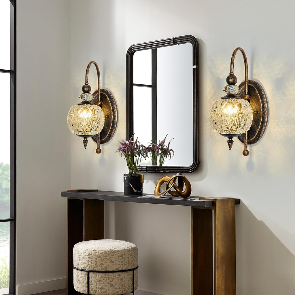 Vintage Bronze Wall Sconce with Glass Globe Shade Mid Century G9 Bulb Wall Light Indoor Wall Lamp for Bathroom
