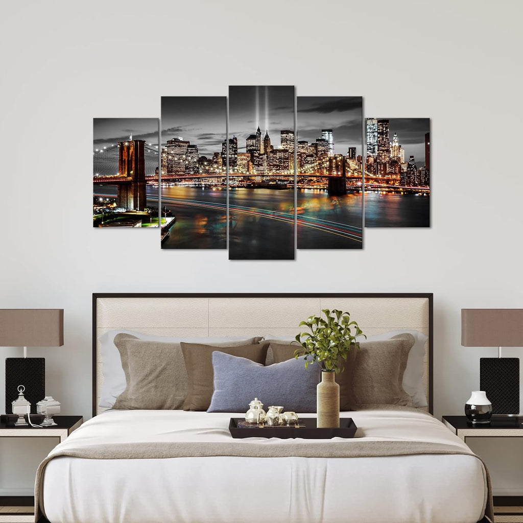 New York Brooklyn Bridge Canvas Wall Art Black and White New York City Painting Big NYC Skyline Pictures Cityscape
