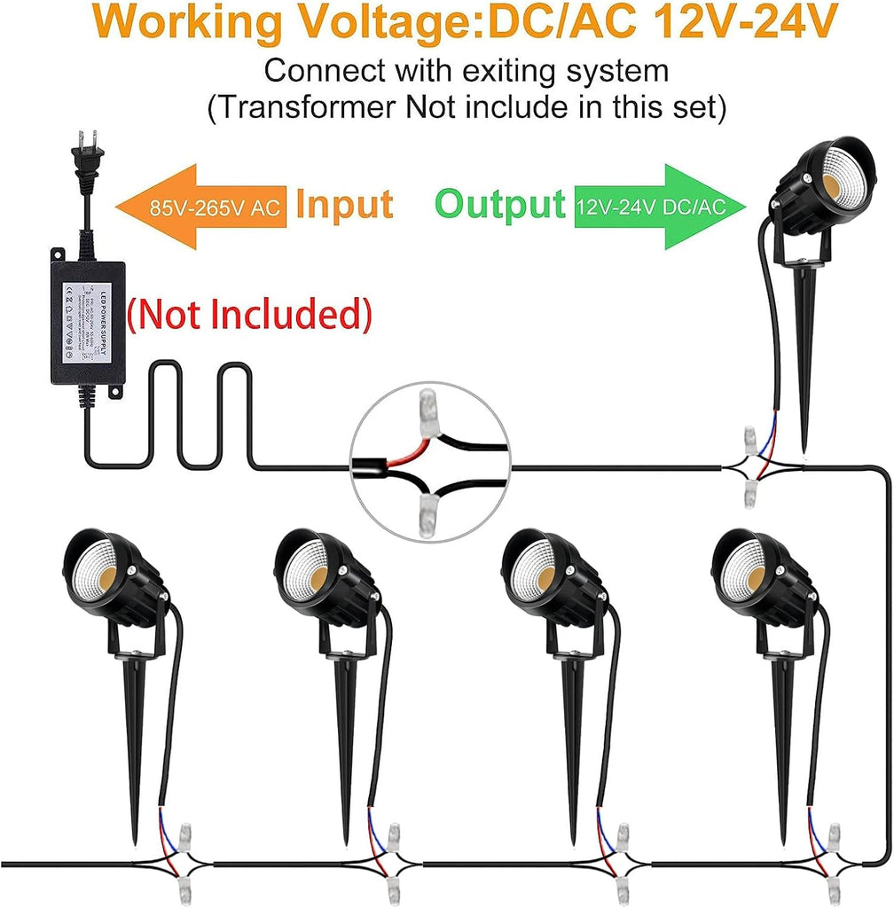 Low Voltage Landscape Lights 12 LED Spotlight Outdoor Pathway Lights Wired Yard Lights Garden Lawn 10W Landscaping
