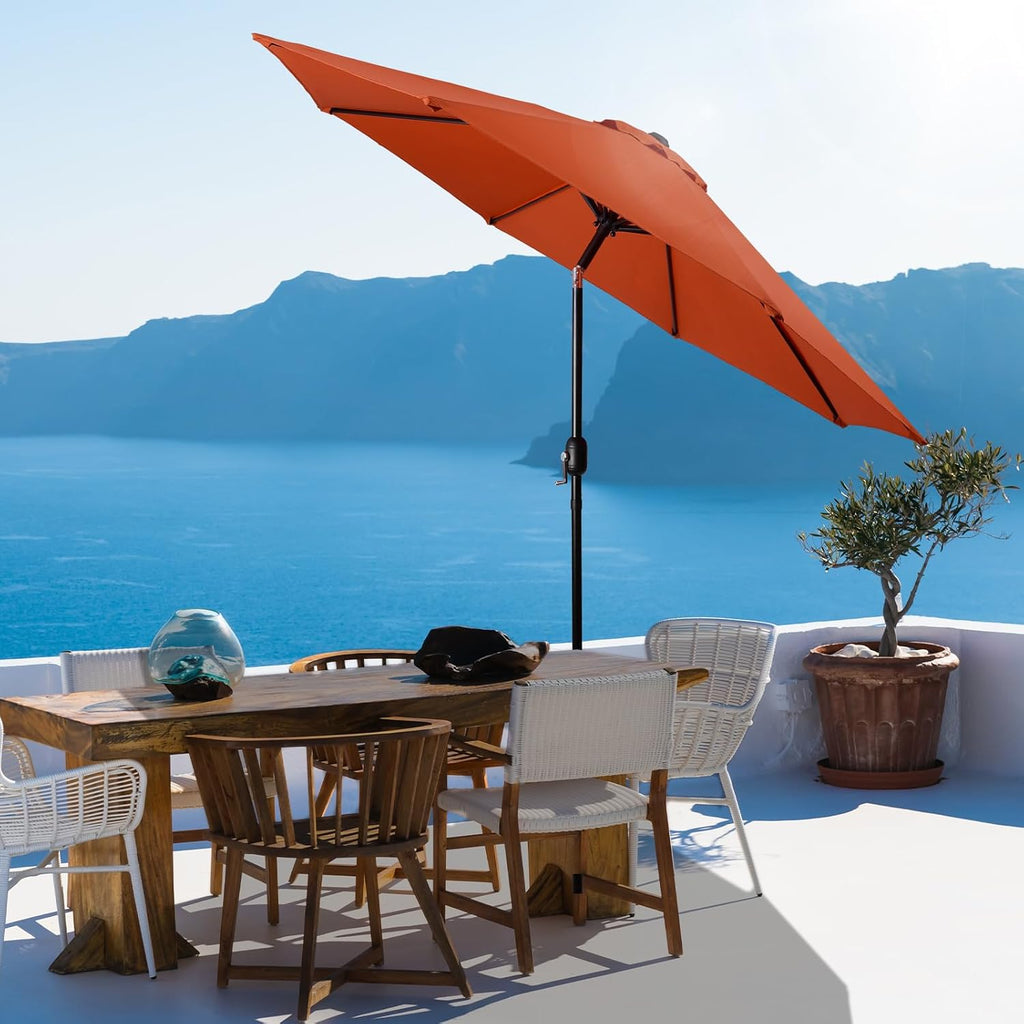 9 ft. Patio Umbrella, Market Table Umbrella w/Tilt and Crank, 8 Ribs - Orange