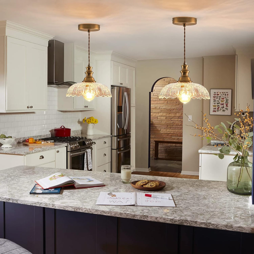 1-Light Pendant Light with Oil Rubbed Bronze Metal Glass Shade and Adjustable Cord Industrial Ceiling Hanging Light