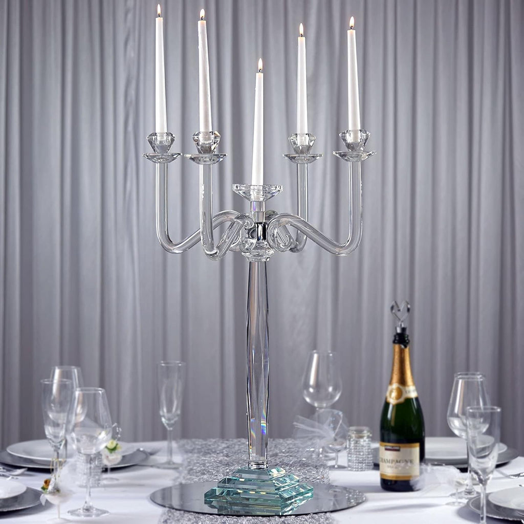 27-Inch Clear 4 Arm Crystal Glass Candelabra Candle Holder - Wedding Party Events Reception Home Decorations Supplies