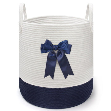 Blue Laundry Hamper with Bow, Tall Storage Basket