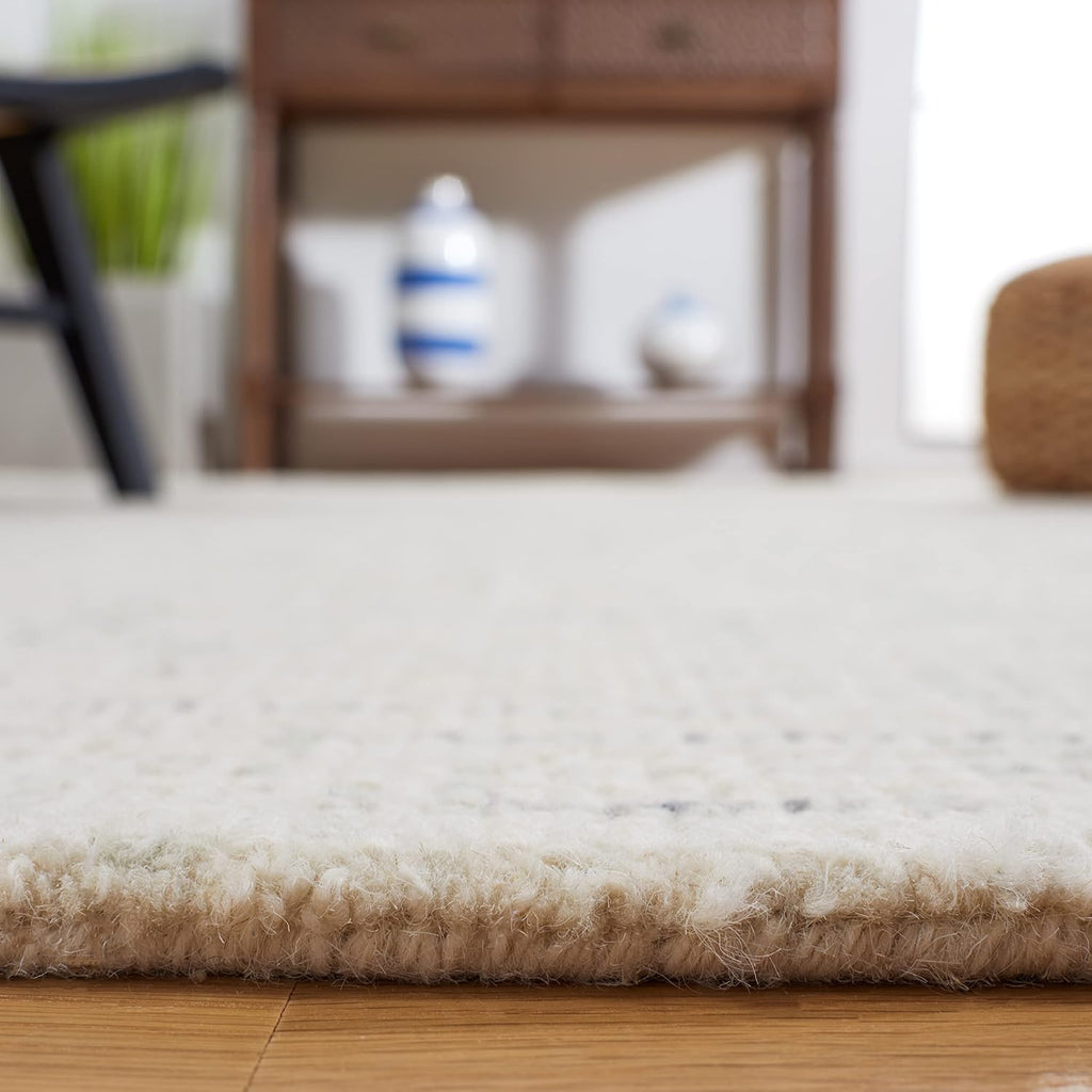 Abstract Area Rug - 10' x 14', Ivory & Light Grey, Handmade Wool