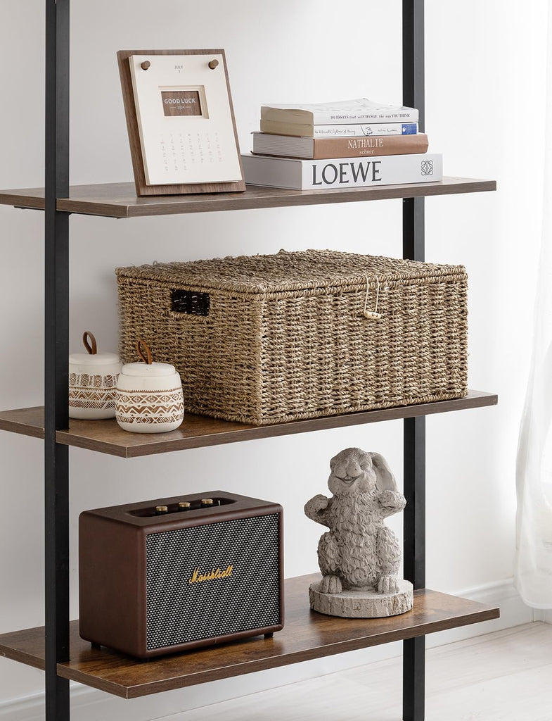 Seagrass Wicker Baskets for Organizing, Large Wicker Basket with Lid, Decorative Basket with Built-in Handles