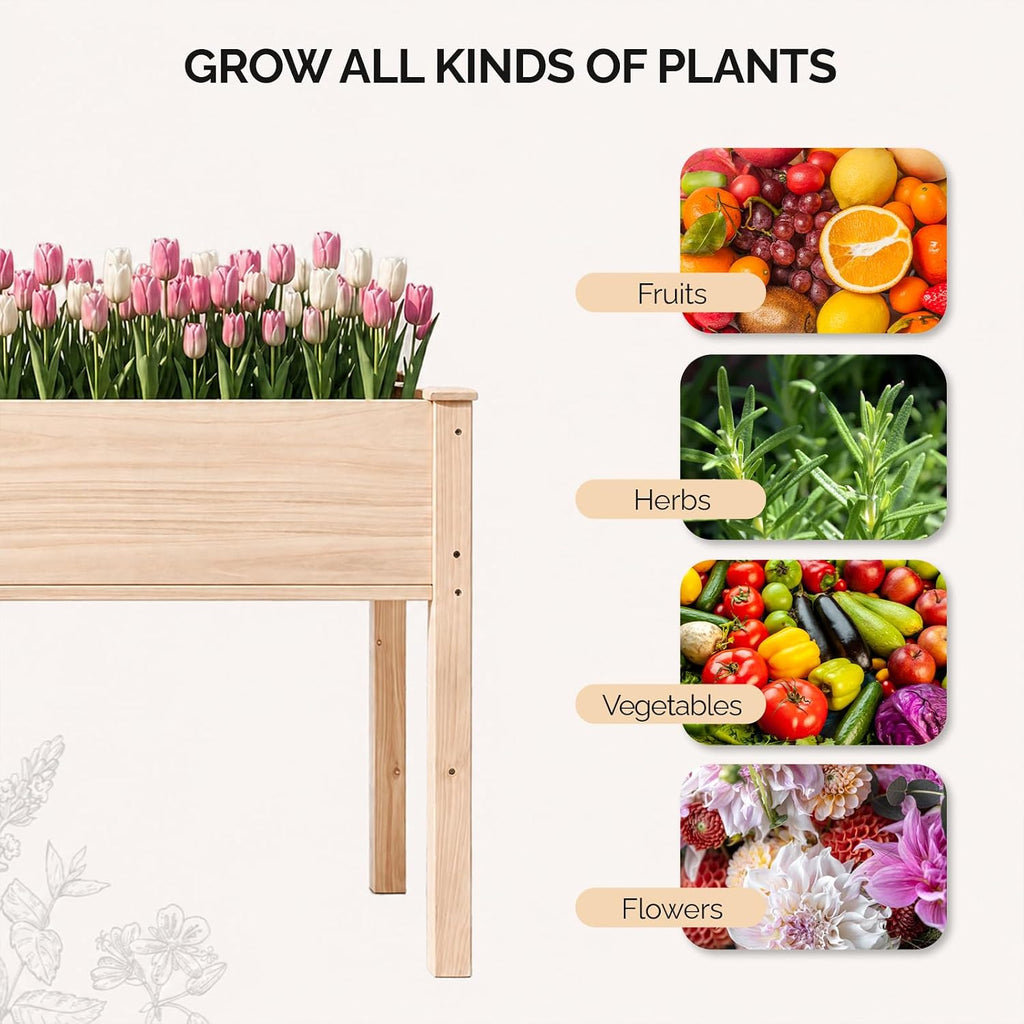 48.5"x22.5"x30" Elevated Raised Garden Bed with Bed Liner, Heavy Duty Wood Planter with Legs for Vegetables Fruits