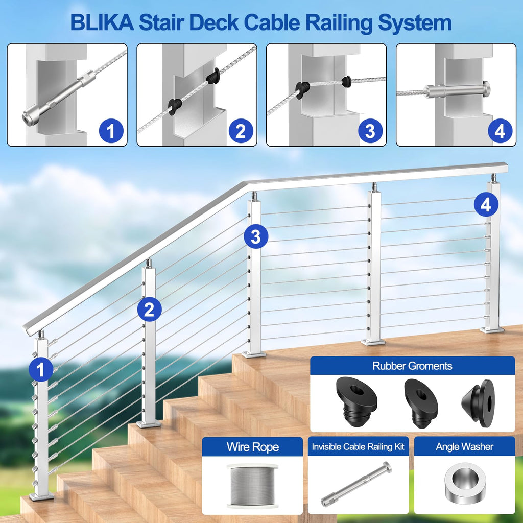 20 Pack 3/16" Swageless Invisible Cable Railing Kits