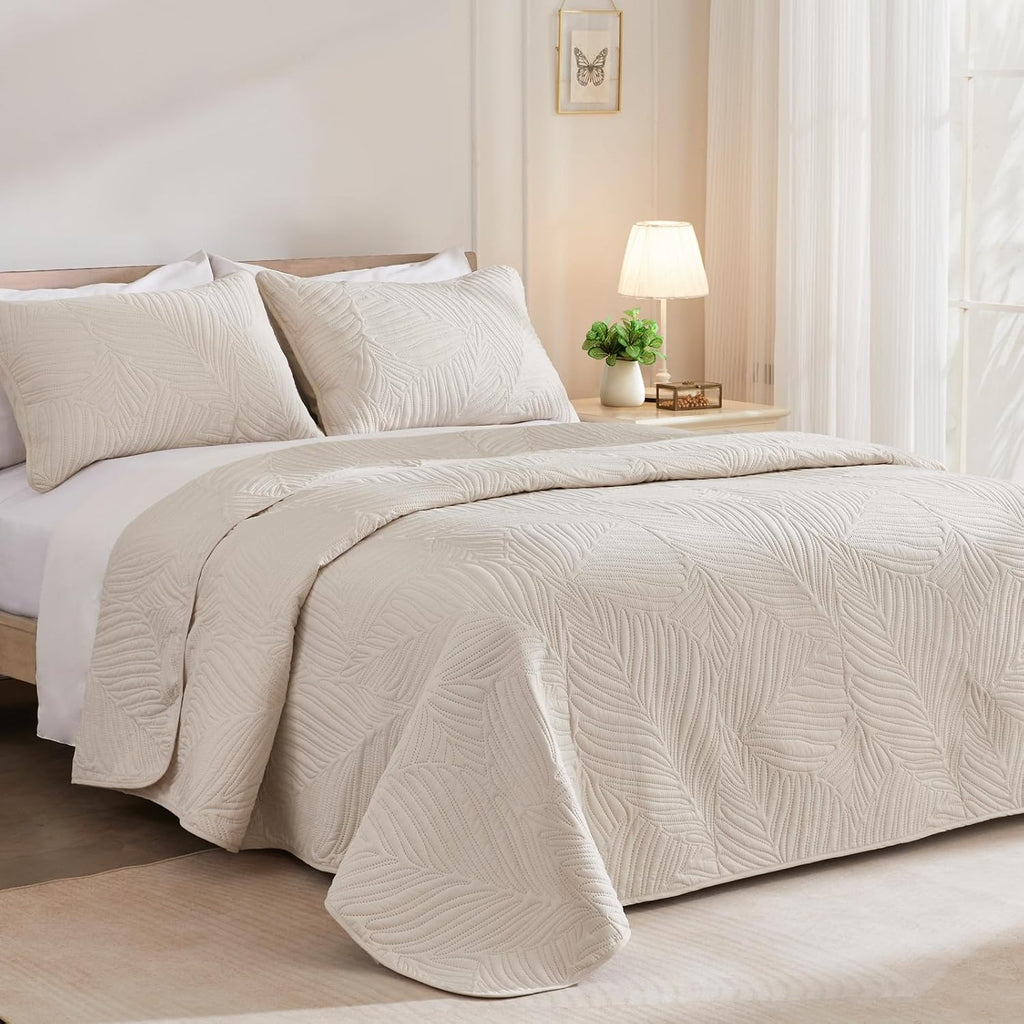 Quilt Bedding Set, Lightweight Brich Beige Quilts for All Seasons, Soft Microfiber Bedspreads