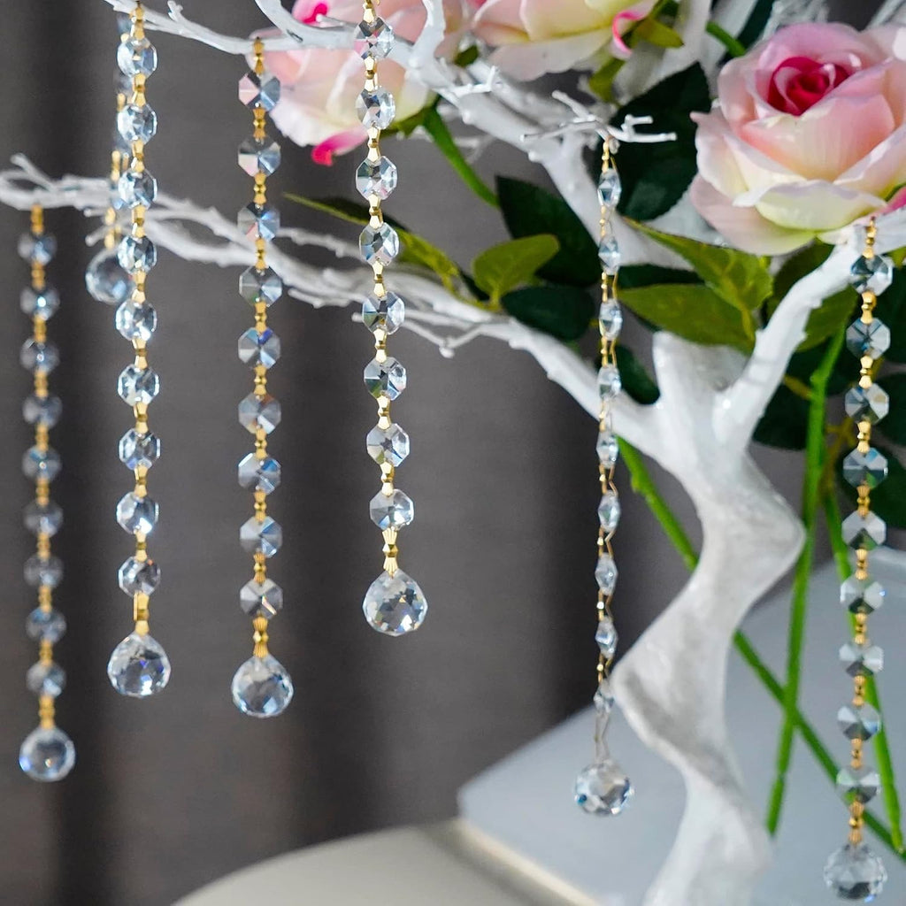 10Pcs Crystal Garland Strands Hanging Glass Chandelier Beads Chains - Glass 20mm Balls Prisms with Beads Pendants