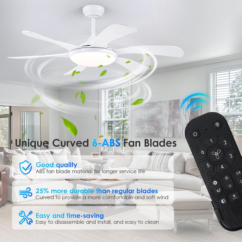 White Ceiling Fan with Lights and Remote - 46" Modern Indoor Ceiling Fan Light Low Profile, Dimmable, Reversible Quiet Motor and Timing, Outdoor Ceiling Light for Covered Patios