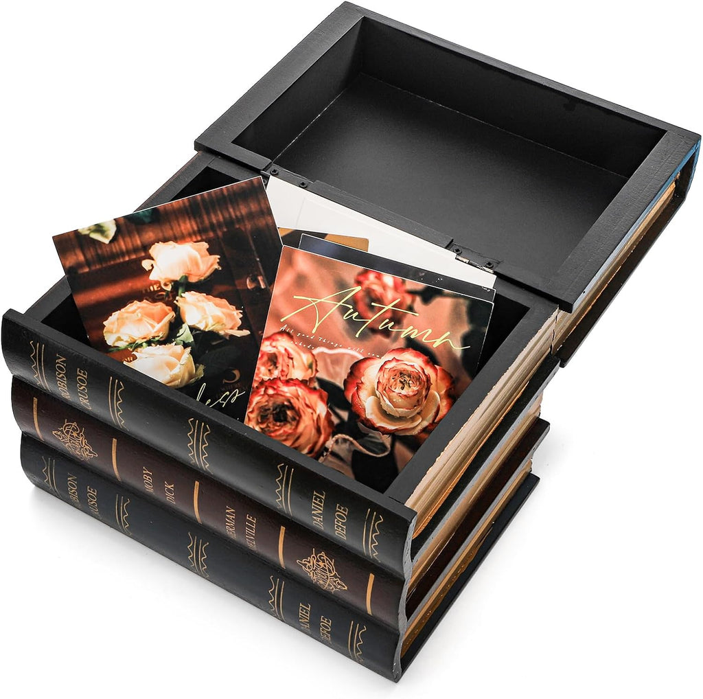 2 Pack Decorative Book Boxes Wooden Antique Bookshelf Decorations Vintage Book Storage Box - Hamlet