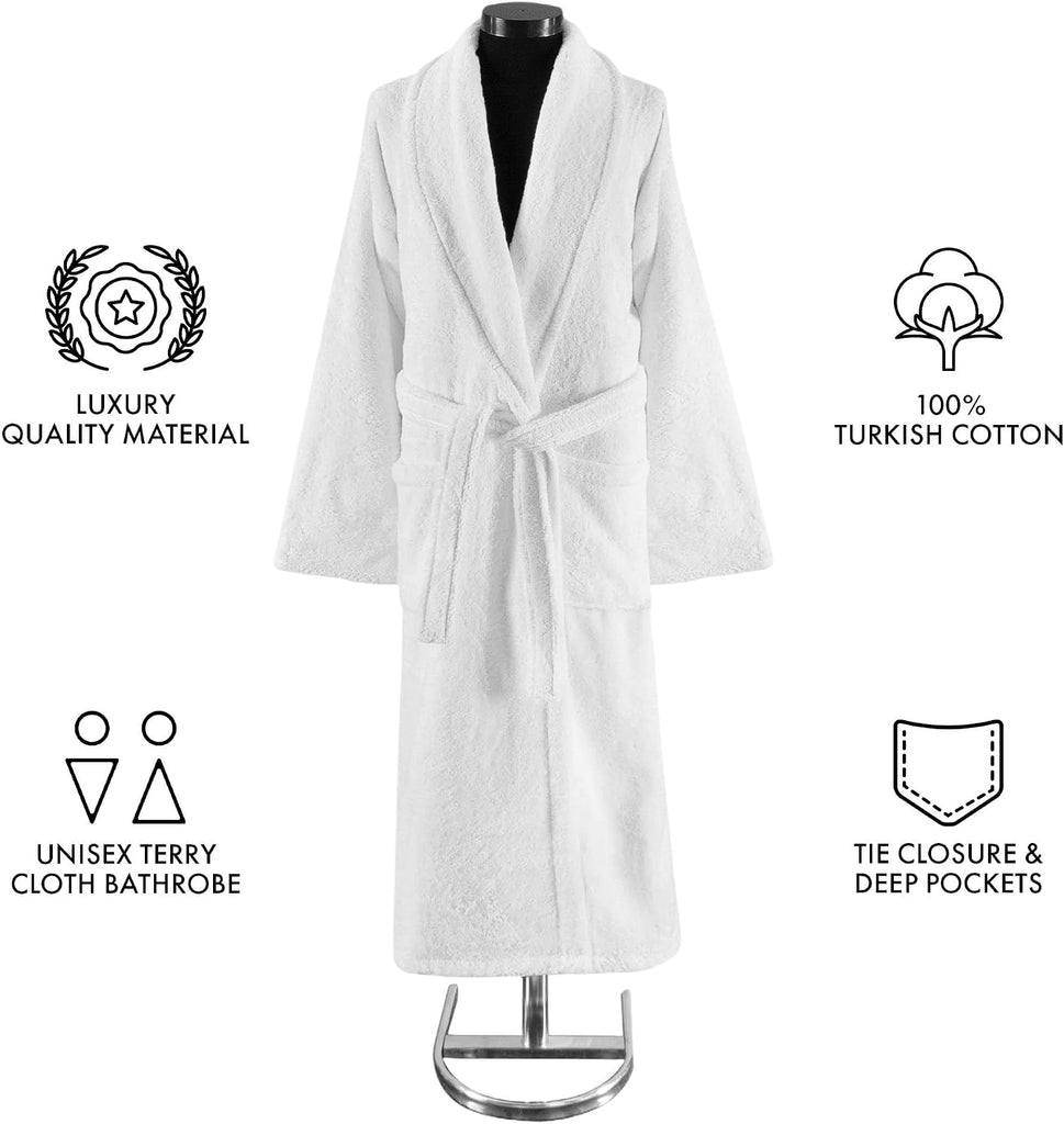 CTT - Luxury 100% Turkish Cotton Terry Cloth Bath Robe for Women & Men, 400 GSM Soft & Plush Long Robe