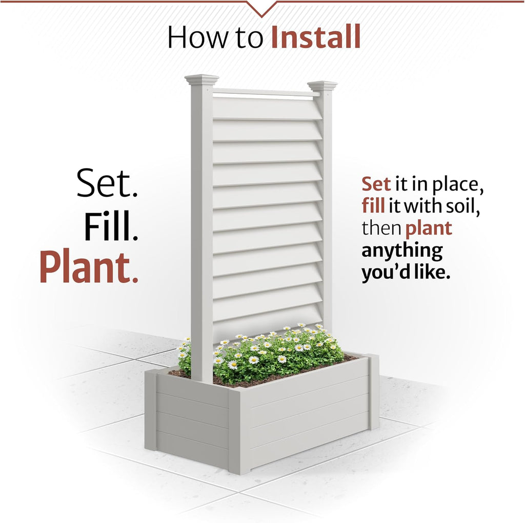 6ft H Outdoor Freestanding 1 Privacy Fence Screen Panel with Planter Box for Deck, Yard, Pool, or , Vinyl Raised