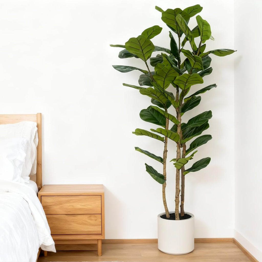 Artificial Fiddle Leaf Fig Tree 6FT with White Tall Planter-Large Faux Tree Tall Fake Floor Plant in Pot,Artificial