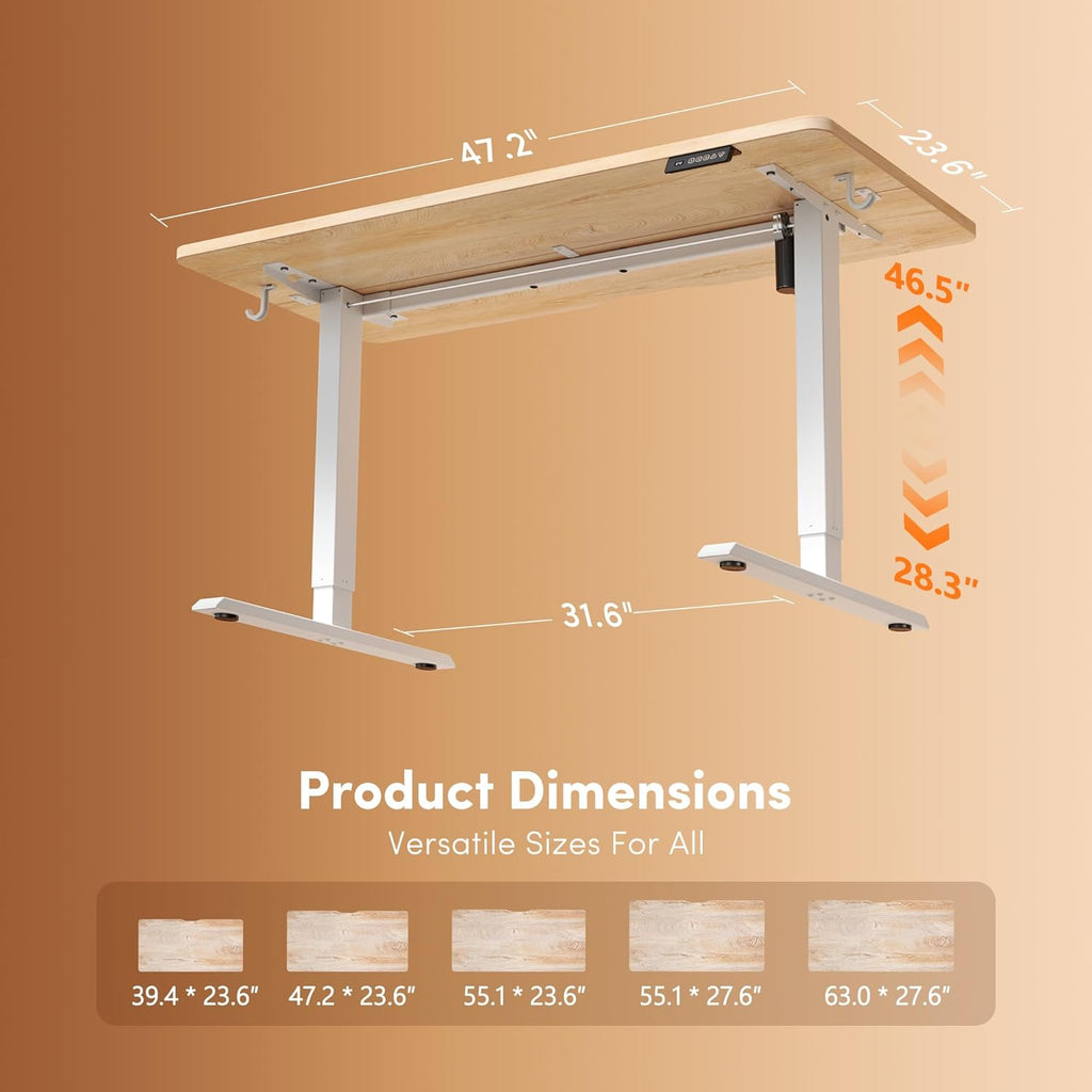 Standing Desk, 48 × 24 Inches Electric Height Adjustable, Sit and Stand Up, Computer Office Desk with Splice Board