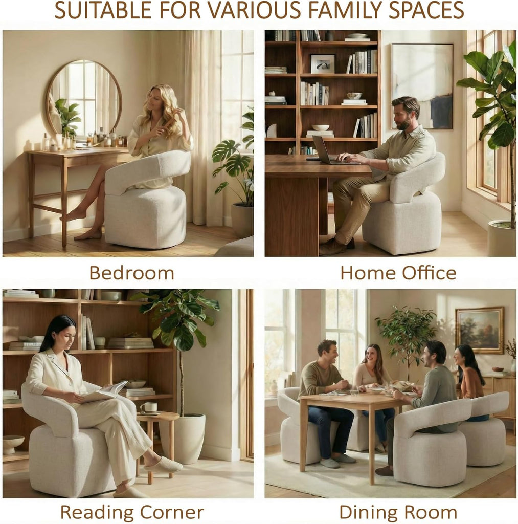 Upholstered Dining Chairs Set of 4, Modern Rolling Dining Chairs with Hidden Casters, Arm Kitchen Chairs with Linen