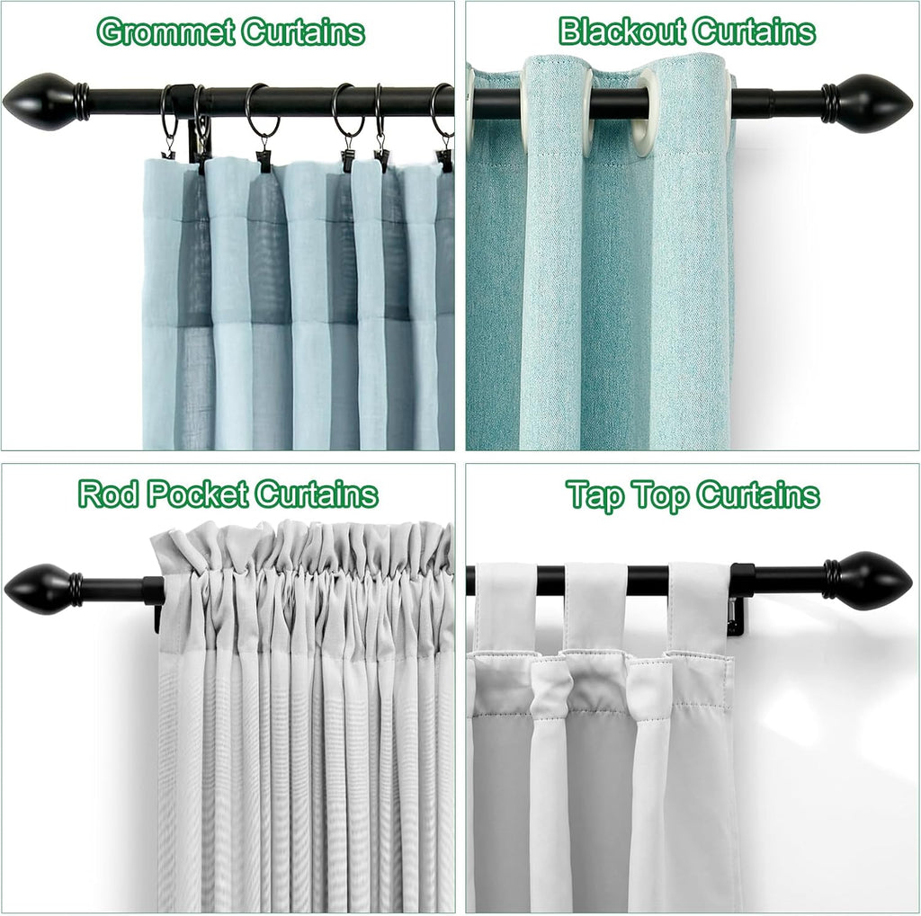 Curtain Rods for Windows 16 to 48 inches, Curtain Rod Max Adjustable Length to 60 in, Drapery Rod 1 inch Diameter