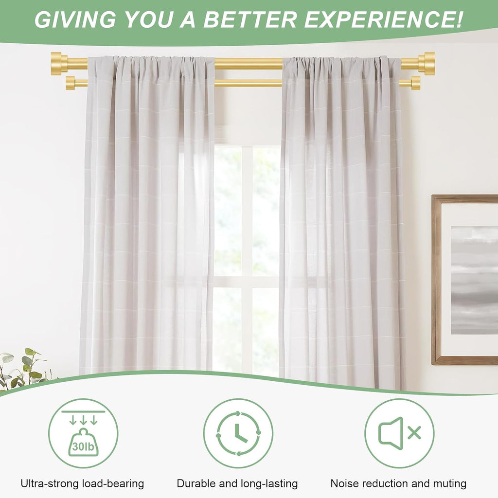 Gold Double Curtain Rods for windows:Adjustable Heavy Duty Double Curtain Rod for Bedroom Living Room,1