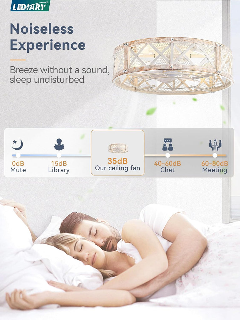 20" Caged Ceiling Fan with Light, APP&Remote Control, Small Flush Mount Farmhouse Fan Lights