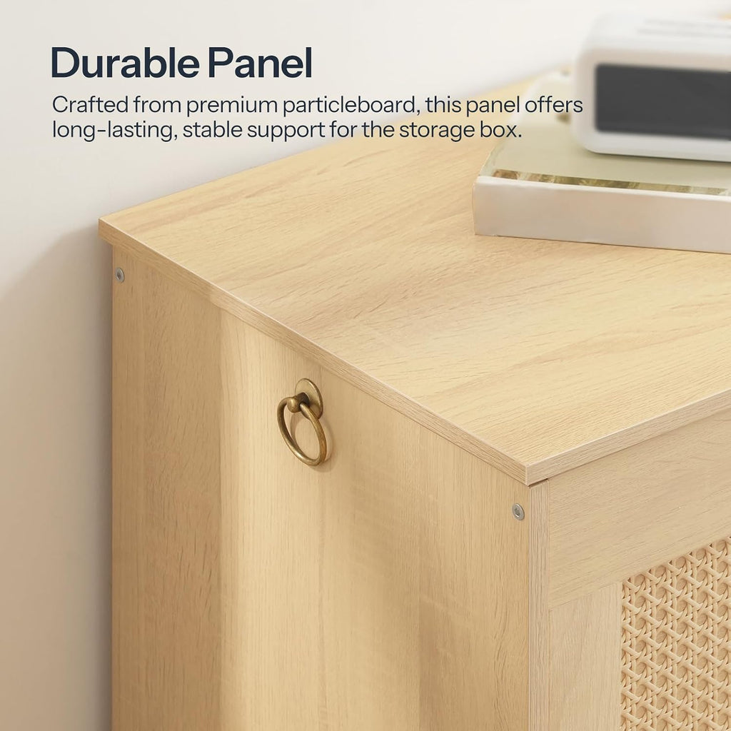 Storage Bench, 43.3" Toy Box, Rattan-Like Storage Chest, Sturdy Entryway Bench Supports 220 lb, Toy Chest, Safety