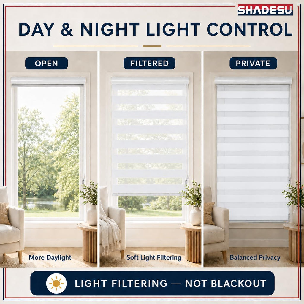 Custom Size Zebra Blinds Windows, White, 21" W x 72" H