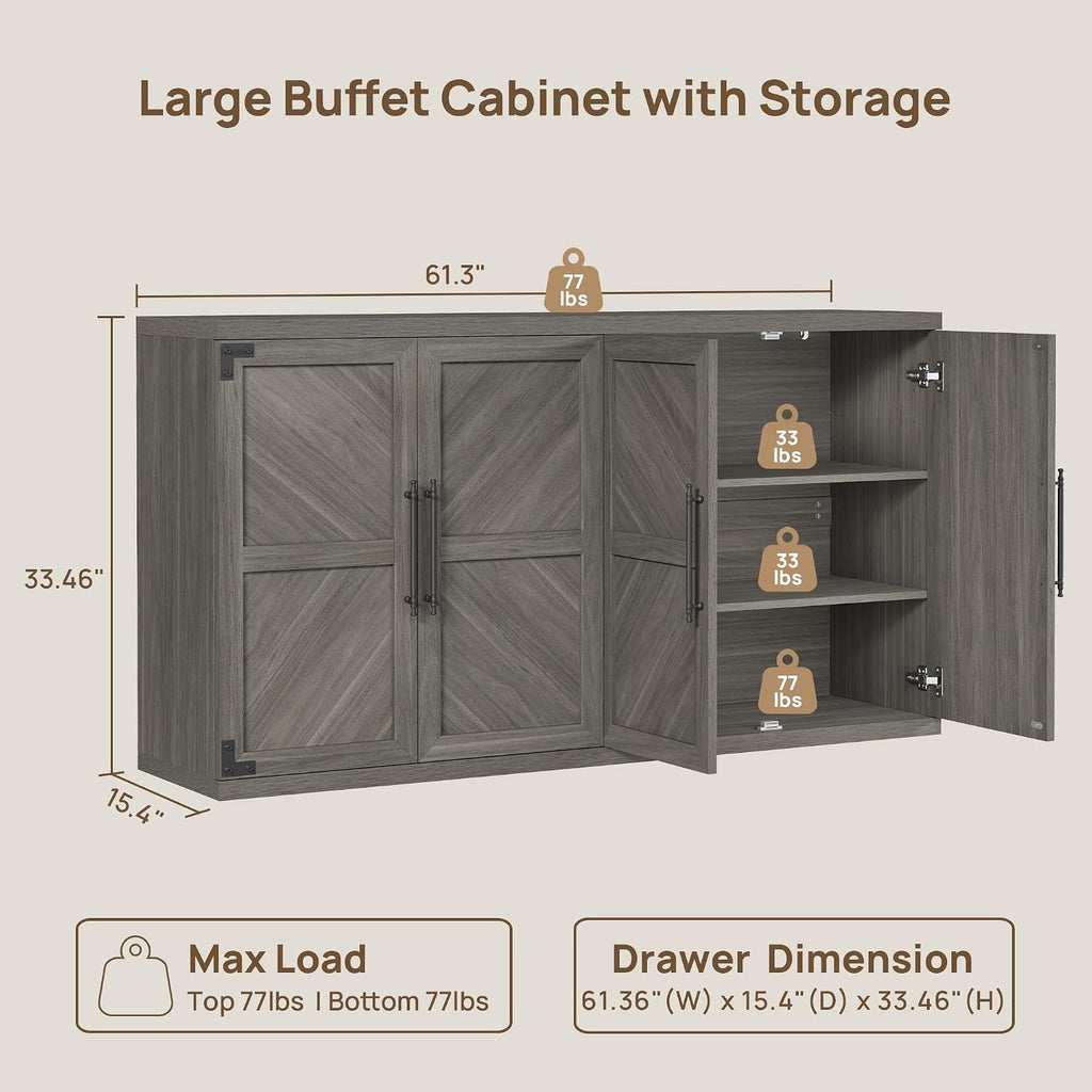 Large Modern Sideboard Buffet Cabinet with 4 Door, Storage Credenza | Modern Sideboard Buffet Cabinets, Large