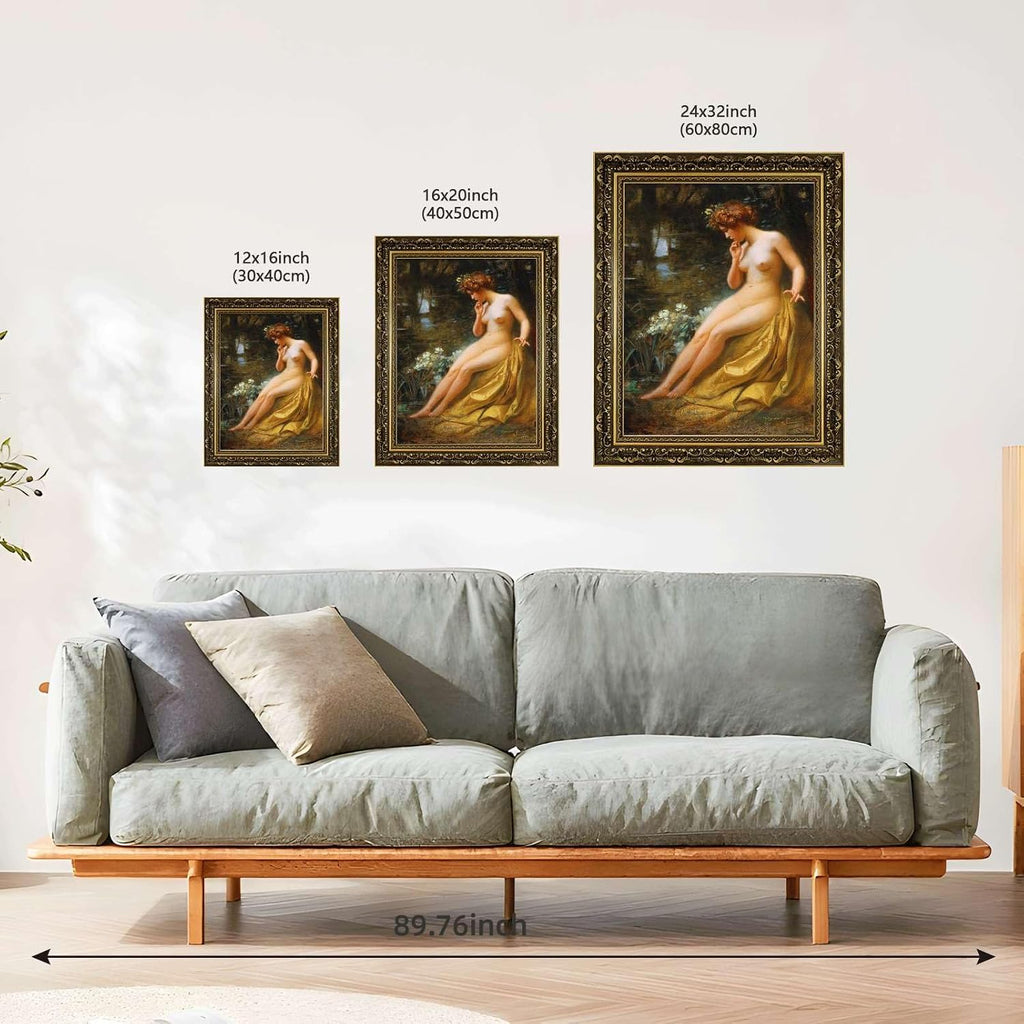 Vintage Framed Nude Woman by the Water Canvas Print Oil Paintings Reproduction World Classics Elegant Painting
