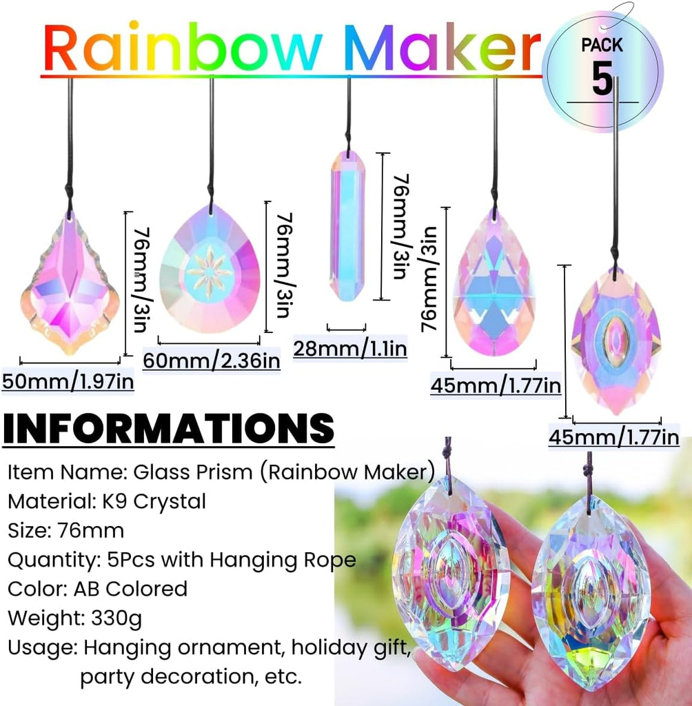 5Pcs 3-inch Crystal Sun Catcher Prisms for Windows Garden Patio