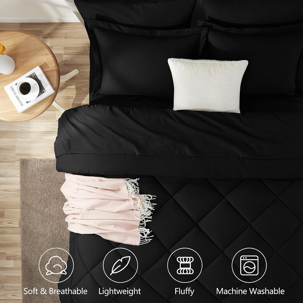 Twin Comforter Set Black - 5 Pieces Complete Bedding Set - Set of 5