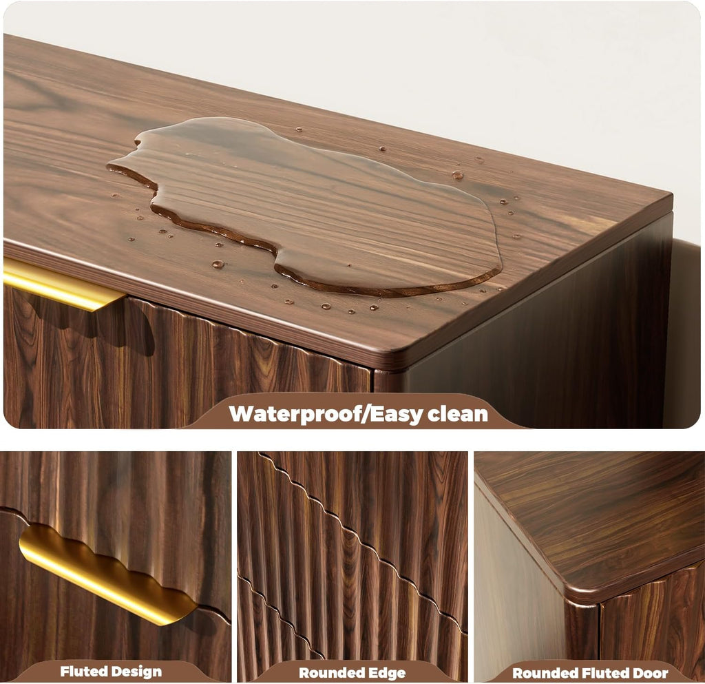 6-Drawer Dresser Fluted Drawers, Mid-Century, Walnut | 47.2"W x 15.4"D x 32.3"H, 130 lbs top / 40 lbs per drawer