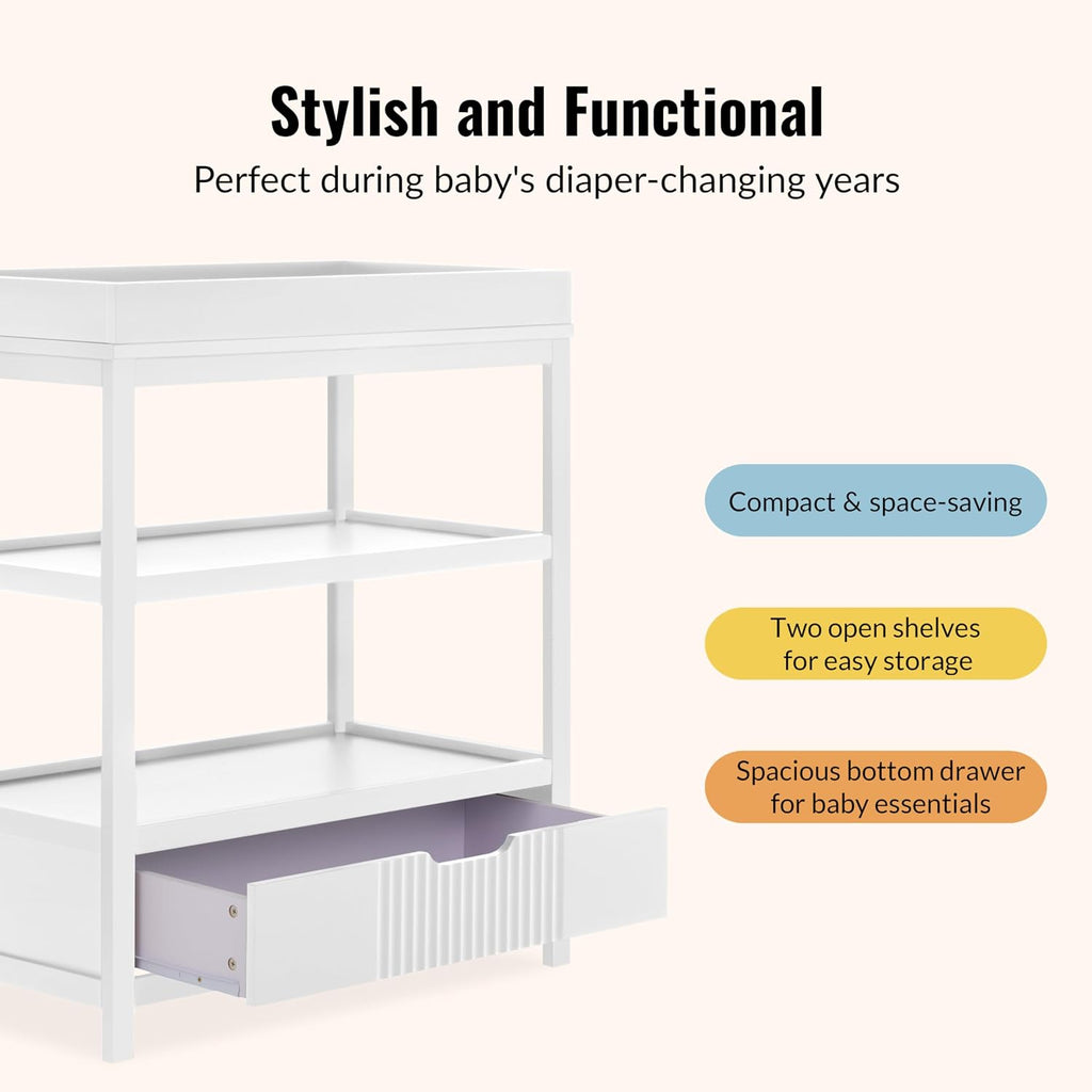 Baby Changing Table - Compact Modern Changing Station with Spacious Drawer & 2 Open Shelves, New Zealand