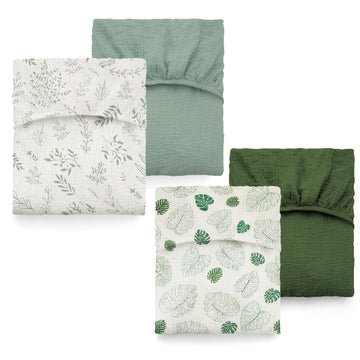 The 4-Pack Muslin Crib Sheets for Baby Girl Boy, Neutral & 100% Cotton Nursery Decor, Fit for Standard Crib and