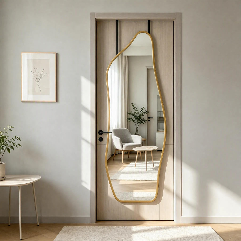 16" x 48" Irregular Dolphin Full Length Over Door Mirror Gold