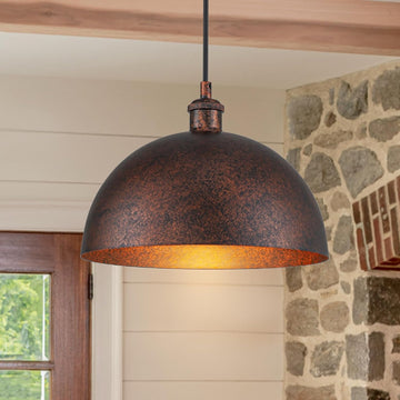 11.8" Industrial Metal Dome Pendant Light, Rust Industrial Pendant Lights for Kitchen Island, Dimmable Hanging Light
