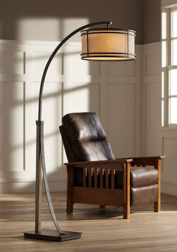 Inspired Arco Style Gentry 71 1/2" Tall Bronze 2-Light Downbridge Arc Floor Lamp