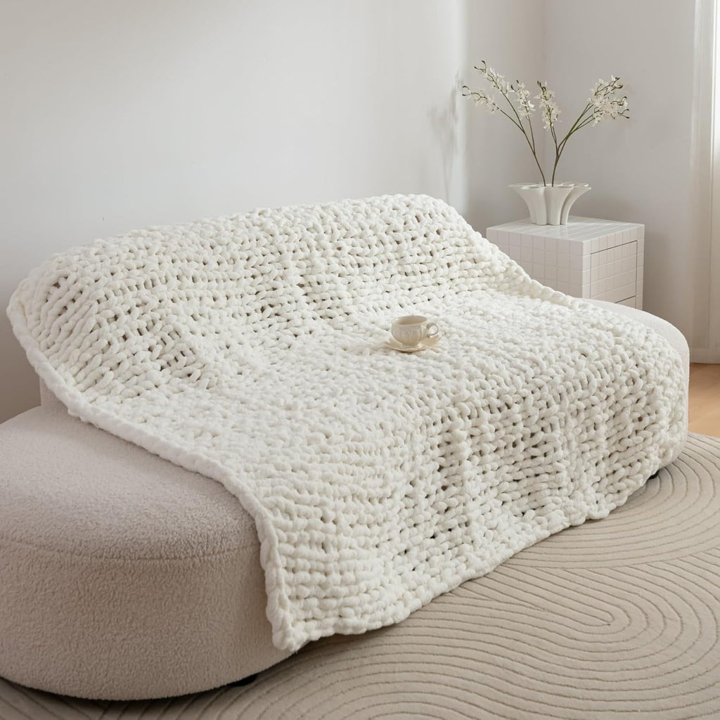 Chunky Knit Blanket Throw 50"×60" Knitted Throw Blankets