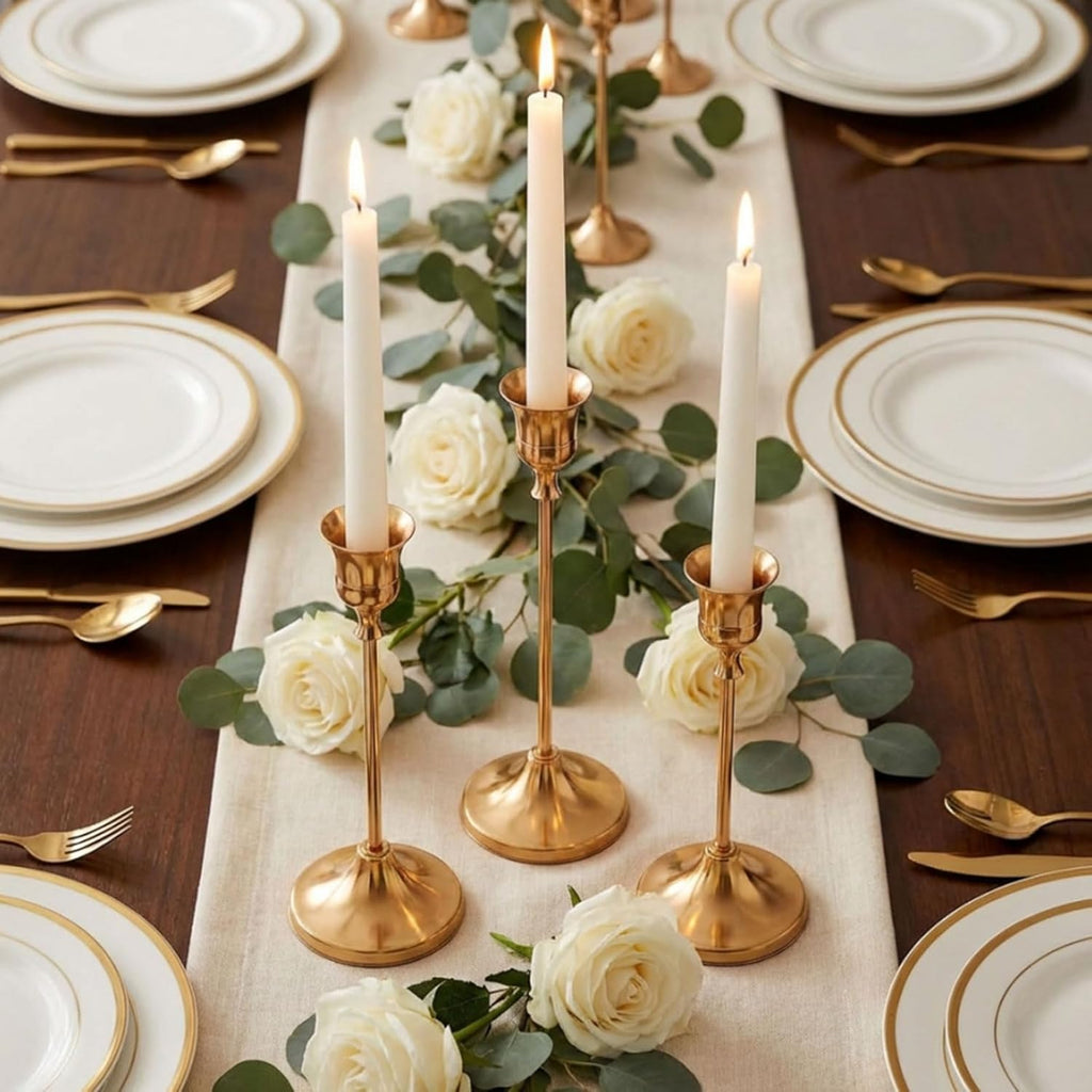 10 Sets Candle Holder Brass Gold Candlestick Holders -Vintage Modern Metal Taper Candle Holders, Decorative