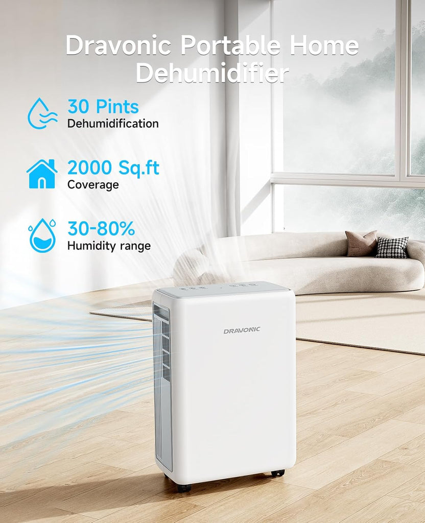 2000 Sq. Ft Dehumidifier for Basement, 30 Pint Dehumidifiers for Home, Bedroom and Bathroom