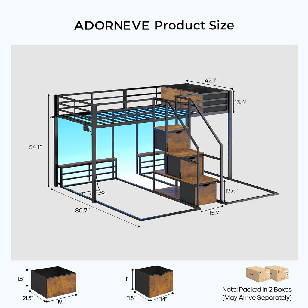 Triple Bunk Bed with Storage Staircase, RGB Lights & Charging Station, Twin Over Twin