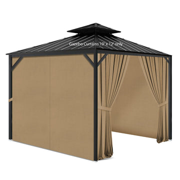 10 x 12 Ft Gazebo Curtains, 4 Panels with Zippers, Khaki