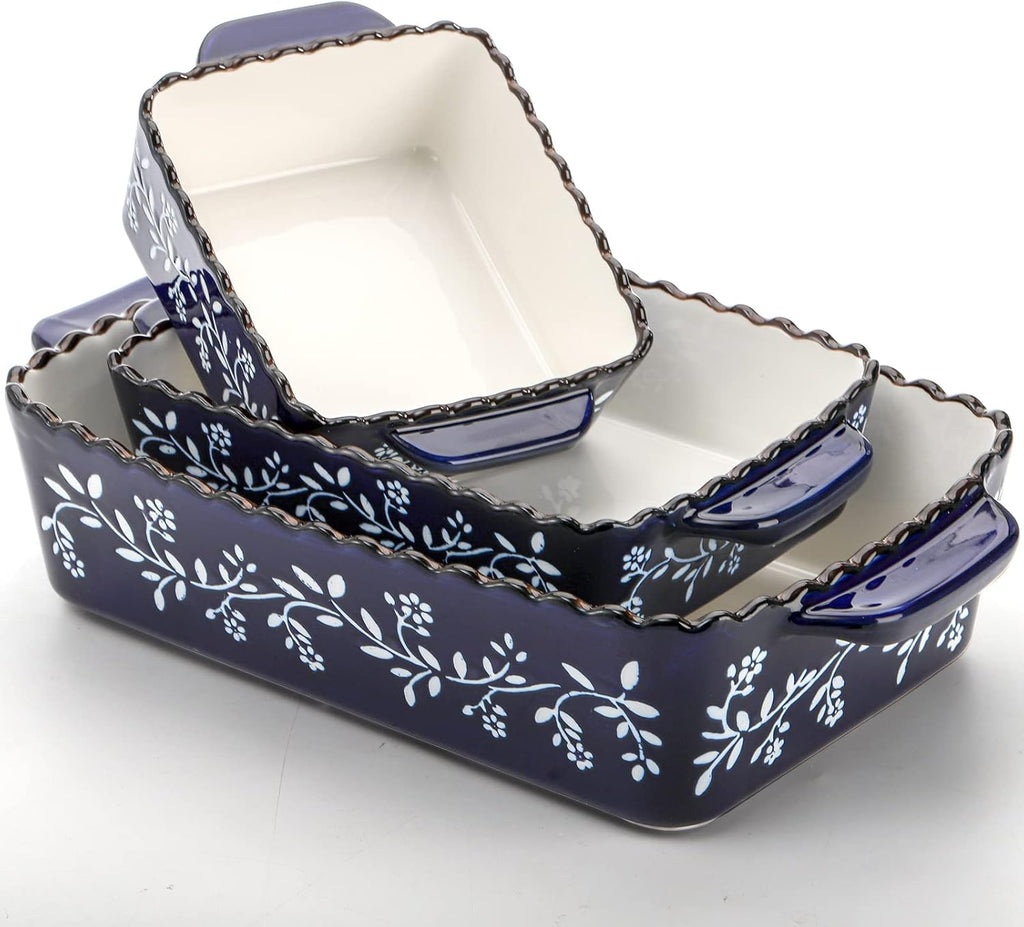 3 Pack Ceramic Bakeware Set Porcelain Rectangular Dish Lasagna Pans for Cooking Kitchen Casserole Dishes Cake Dinner