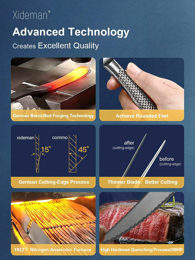 16-Piece ​Modern Black Hammered Silverware Set with Ultra Sharp 2-IN-1 Serrated Knives