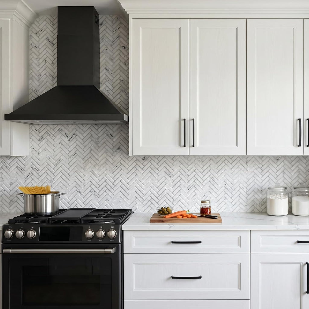 Carrara White Marble Look 3D Herringbone Recycled Glass Matte Mosaic Tile for Bathroom Shower Kitchen Backsplash