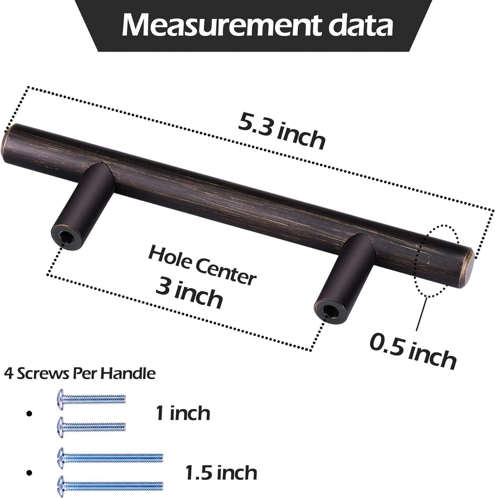 30 Pack Bronze Solid Cabinet Handles Drawer Pulls, 5.38-inch/136mm Length (3-inch Hole Center) Door Handle (1/2-inch