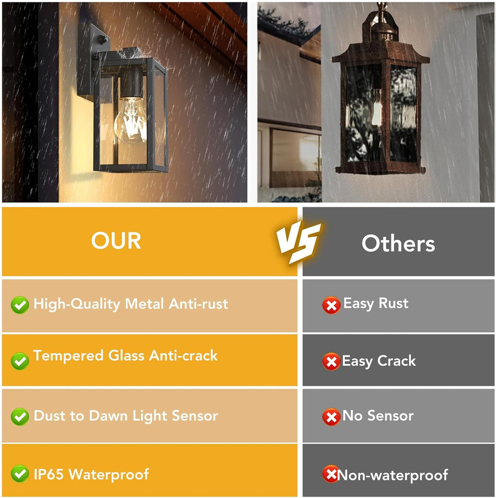 Dusk to Dawn Outdoor Light Fixtures, 2-Pack Sensor Porch Lights, Waterproof Exterior Wall Sconce Lighting Lamp