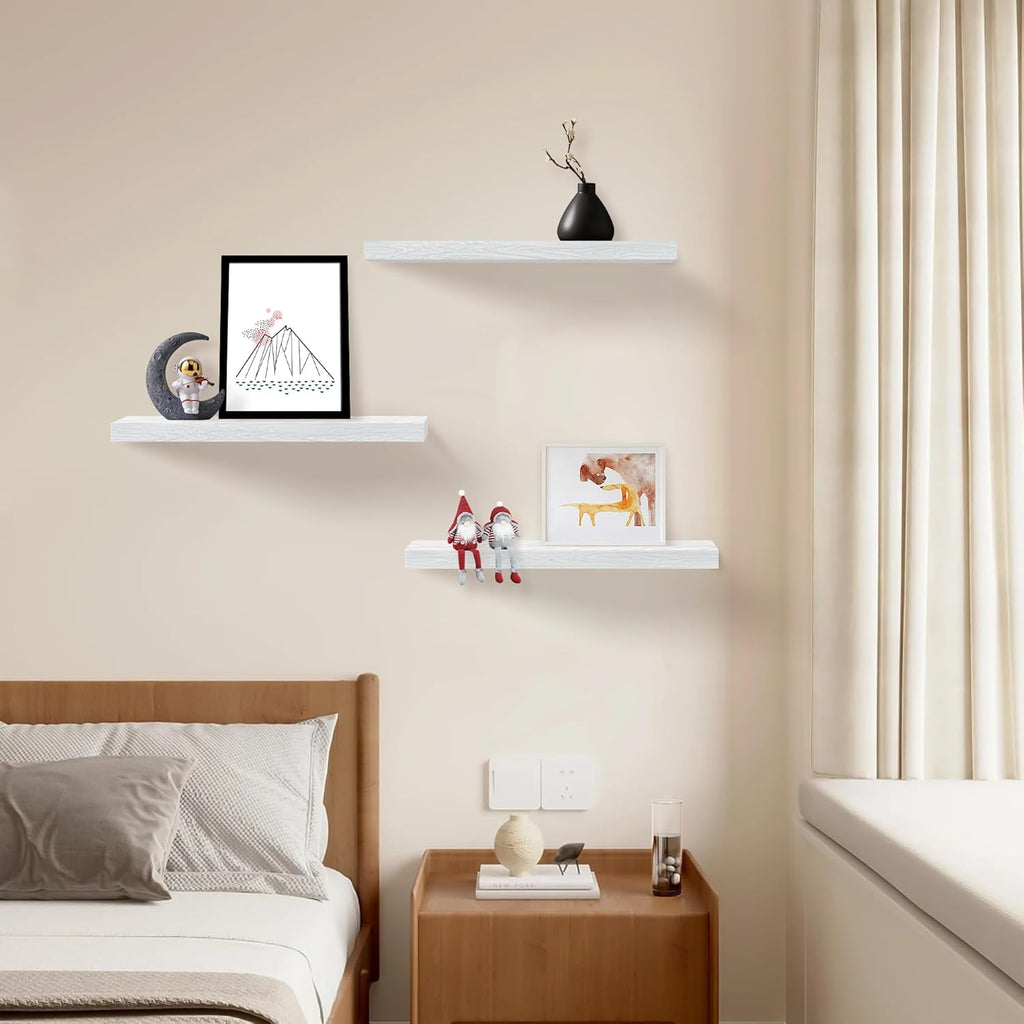 White Floating Shelves - Set of 3, 16" Wall Mounted Shelves Decor, Living Room, Bedroom, Bathroom, Kitchen